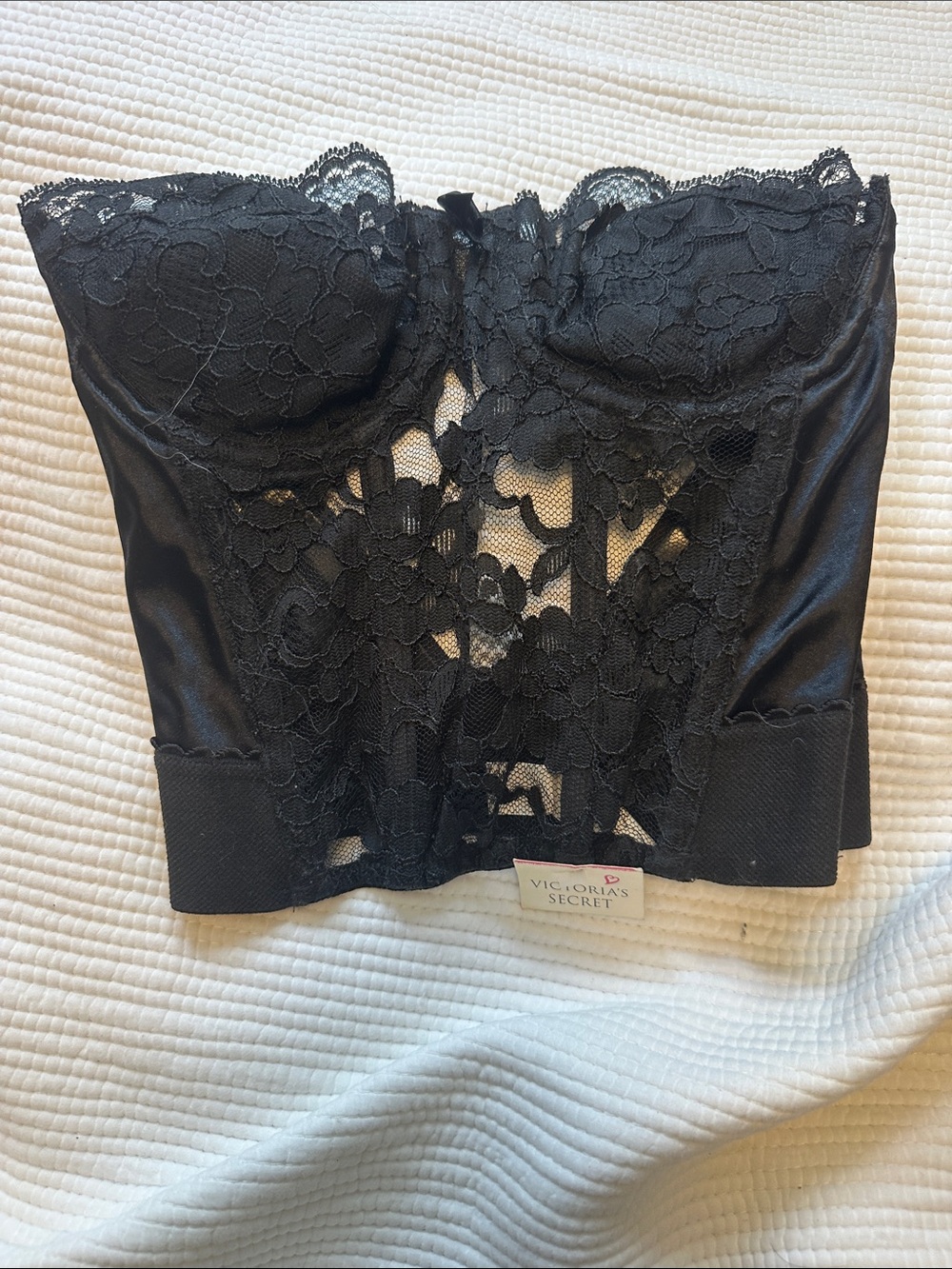 Victoria's Secret Black Lace Longline Bandeau Bustier